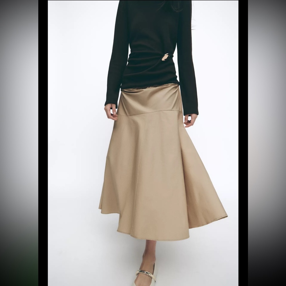 Zara Beige A-Line Midi Skirt